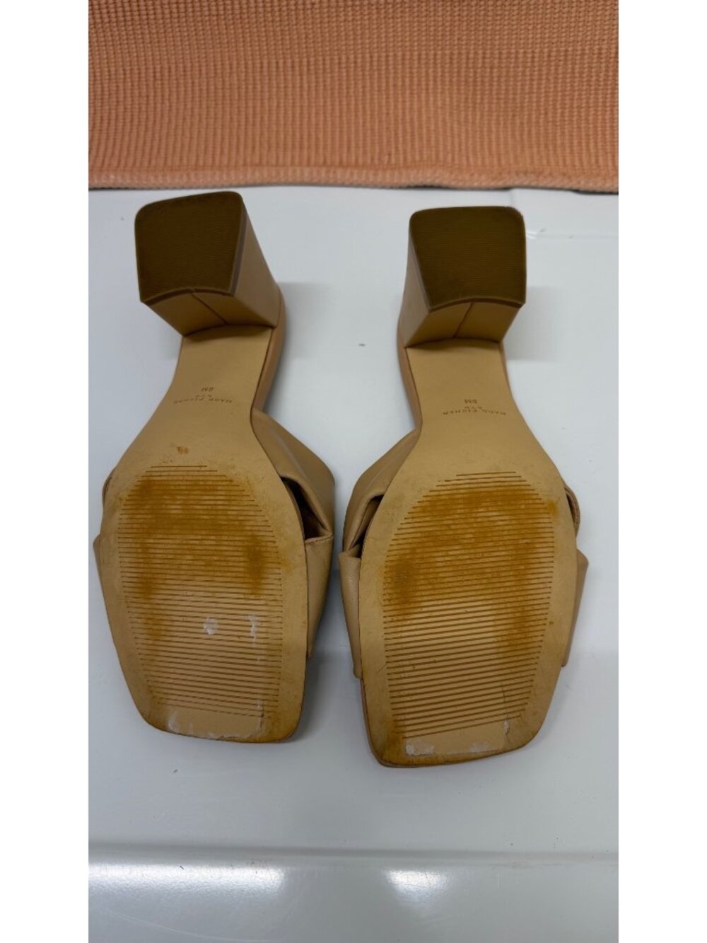 Marc Fisher LTD Beige Knotted Block Heel Slide Sandals Women’s Size 8M Leather - Picture 5 of 9